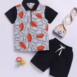 LITTLE NINJA Boys Printed Polo Collar Pure Cotton T-Shirt With Shorts-picture-33