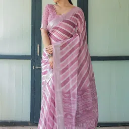 ALMAARI FASHION Striped Pure Linen Banarasi Saree image 3