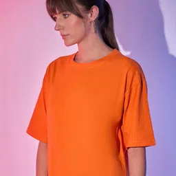 QIOA Women Solid Relaxed Fit Round Neck Cotton T-shirt-image-38