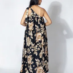 Fashfun Floral Printed One Shoulder Tie-Ups Fit & Flare Maxi Dress image 4