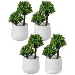 Kuber Industries White & Green 4 Pieces Artificial Plants With Pot-picture-26