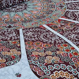 BED-SHEET.COM Blue & Brown Floral Printed 260 TC Cotton King Bedsheet Set 2.54 m x 2.74 m image 3