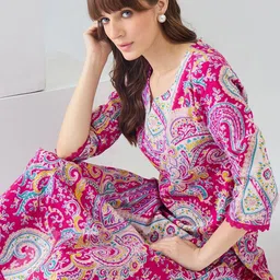 Indo Era Printed Pure Cotton Round Neck Tunic With Trousers Co-Ords image 2