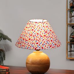 Devansh White & Pink Floral Printed Wooden Frusturical Shaped Table Lamp-picture-47