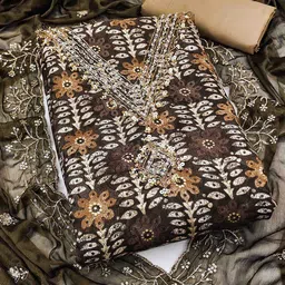 DIVASTRI Embellished Sequinned Pure Cotton Unstitched Dress Material image 4