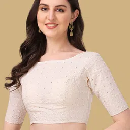 Oomph! Embroidered Cotton Boat Neck Saree Blouse-picture-28