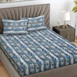 Myntra Elegant Homes Grey & Blue Printed Woollen 300 TC King Bedsheet Set 2.5 m x 2.25 m-picture-38