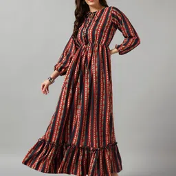 Krunal Raiyani Women Striped Tie-Up Neck Flared Fit and Flare Dress-picture-35