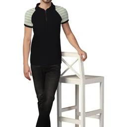 BEYOU FASHION Men Striped Polo Collar Cotton T-shirt image 3