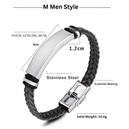 M Men Style Men Silver-Plated Allah Braided Leather Weave Cuff Bracelet image 5