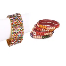 SOMIL Set Of 16 Multi Alloy Artificial Stones and Beads Antique Bangles-picture-37