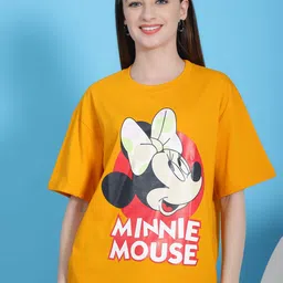 Dreambe Women Pack Of 2 Mickey Mouse Fusion Graphic Printed Cotton Oversized T-shirts image 2