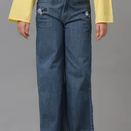 UNDER FOURTEEN ONLY Girls Flared Embroidered Jeans-picture-48