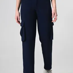 EKSDEE Women Relaxed Cargos Trousers-image-1