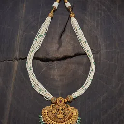 Kushal's Fashion Jewellery Gold-Plated Stone Studded & Beaded Antique Necklace-picture-14