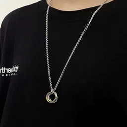 Lovemi Movements Unisex Stainless Steel Triple Ring Circular Shaped Pendants with Chains image 4