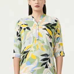 Albion By CnM Floral Mandarin Collar Roll-Up Sleeves Georgette Top-image-40