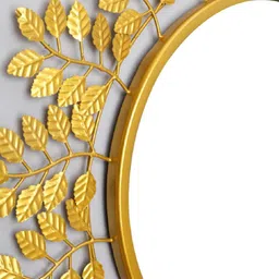 Urban Hamlet Designer Golden Hue Leaf Motif Metal Wall Mirror image 2