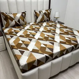 Pure Decor Brown & White Geometric King Bedsheet with 2 Pillow Covers-image-17