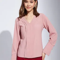 Latin Quarters Women V-Neck Cuffed Sleeves Shirt Style Top-image-12