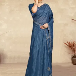 URU FASHION Embellished Embroidered Art Silk Heavy Work Saree image 2