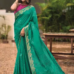 KALINI Ethnic Motifs Zari Silk Blend Bandhani Saree-picture-34