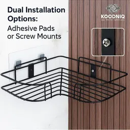 M Y Black Metal Self Adhesive Kitchen & Bathroom Corner Wall Shelf image 3