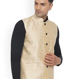 VEERA PARIDHAAN Printed Jacquard Design Mandarin Collar Nehru Jackets image 3