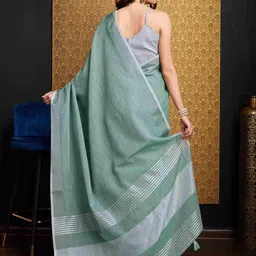 DIVASTRI Solid Zari Pure Linen Saree image 5