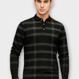 AUTNA Men Black & Grey Checked Polo Collar T-shirt-picture-27