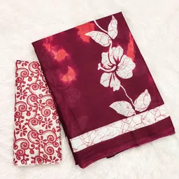 NIKATT Floral Pure Cotton Block Print Saree With Blouse Piece image 4