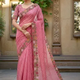 Pionex Ethnic Motifs Embroidered Bandhani Saree with Blouse Piece-picture-20