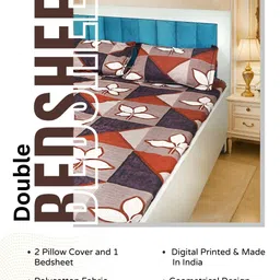 Adwitiya Grey & Rust Geometric 210 TC Queen Bedsheet with 2 Pillow Covers image 2