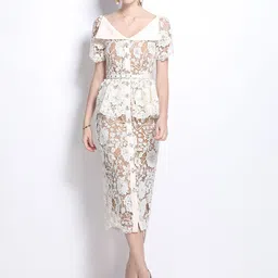 JC Collection Women Self Design V-Neck Sheath Midi Dress-picture-12