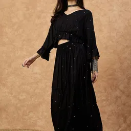 DRAPE AND DAZZLE V Neck Long Sleeve Top With Skirt Co-Ords image 4