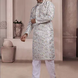 KURTA WALLAH Men Geometric Printed Thread Work Floral Kurta image 2