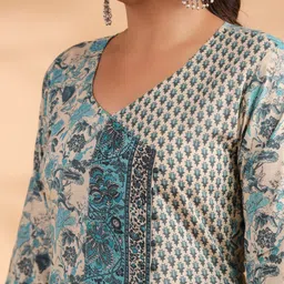 vbuyz KALINI Floral Printed Angrakha Pure Cotton A-Line Kurta with Palazzo & Dupatta image 2