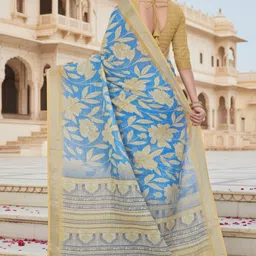 ZAMUNA Floral Pure Linen Saree image 4