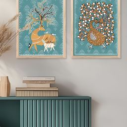 Kotart Brown & Green 2 Pieces Deer Printed Wooden Wall Arts-picture-34