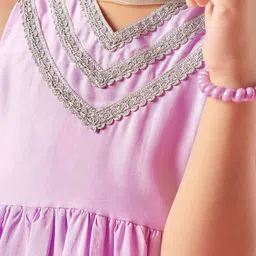 MASTARANG Girls V-Neck Gotta Patti Pleated A-Line Kurta With Sharara & Dupatta image 2