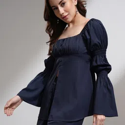 espyr by tokyo talkies Tokyo Talkies Women Solid Ruched Top & Shorts Co-Ord Set image 4