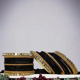 Luxurious Set Of 26 Round Shaped Stone-Studded & Beaded Bangles image 4