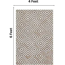 dazzhome Grey & Beige Hair On Leather Geometrical Hand Woven 4X6ft Carpet image 3
