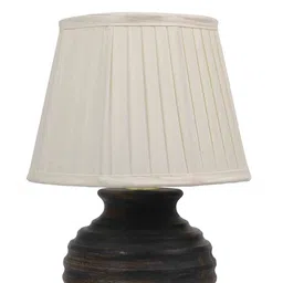 tu casa Off White Satin Shade Table Lamp With Mango Wood Base image 4