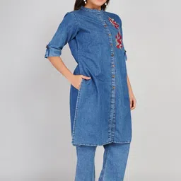 vg5 VGS Embroidered Mandarin Collar Tunic With Trousers Co-Ords image 3