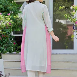 Indo Era Ethnic Motifs Embroidered Layered Thread Work Pure Cotton Kurta With Trousers image 5