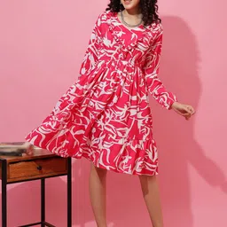 SHEETAL Associates Women Abstract Printed Ruffled Tiered Fit & Flare Dress image 4