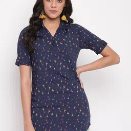 Miss Grace Floral Print Shirt Style Longline Top-picture-24