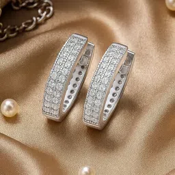 Nipura 925 Sterling Silver Rhodium-Plated CZ Studded Circular Shaped Hoop Earrings-picture-10