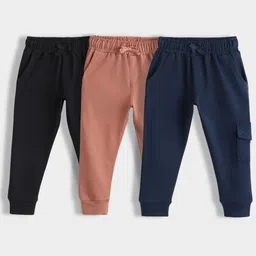 Orange Sugar Infants Pack Of 3 Pure Cotton Mid-Rise Cargo-Joggers-image-61